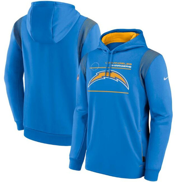 Men's Los Angeles Chargers 2021 Powder Blue Sideline Logo Performance Pullover Hoodie - Click Image to Close